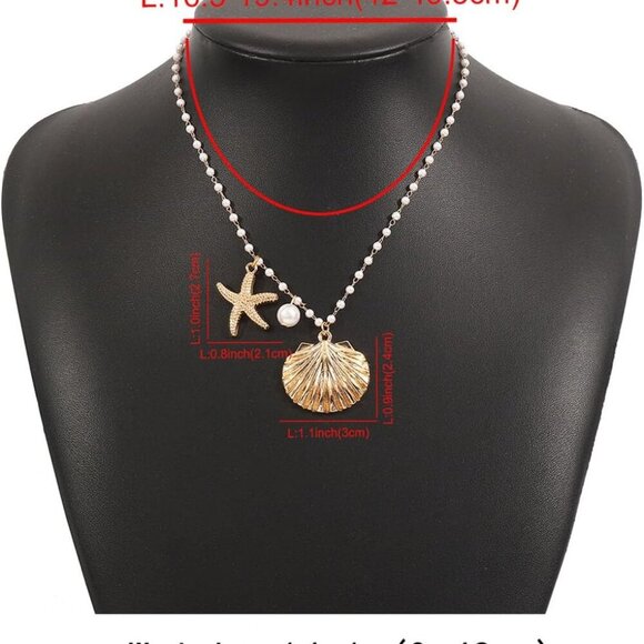 Gold Shell Starfish Necklace for Women Pearl Shell Necklace Layered Beaded Starf - Picture 4 of 5